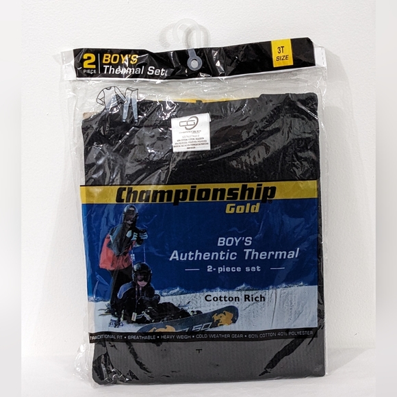 NEW Boys Championship Gold Black Authentic Thermal 2 Piece Set, 3T Size - Picture 1 of 2